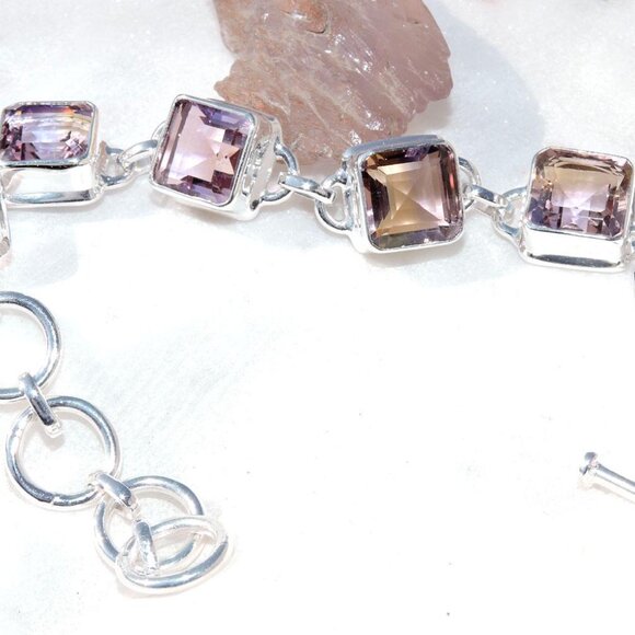 Ametrine Cut Natural Gemstone 925 Sterling Silver Bracelets, One of a Kind Gift - Picture 2 of 5
